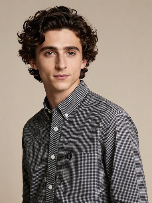 Fred Perry Koszula w Kratę Gingham Retro | Czarno-Biała | Rozm. S – widok tyłu | vntg.studio™