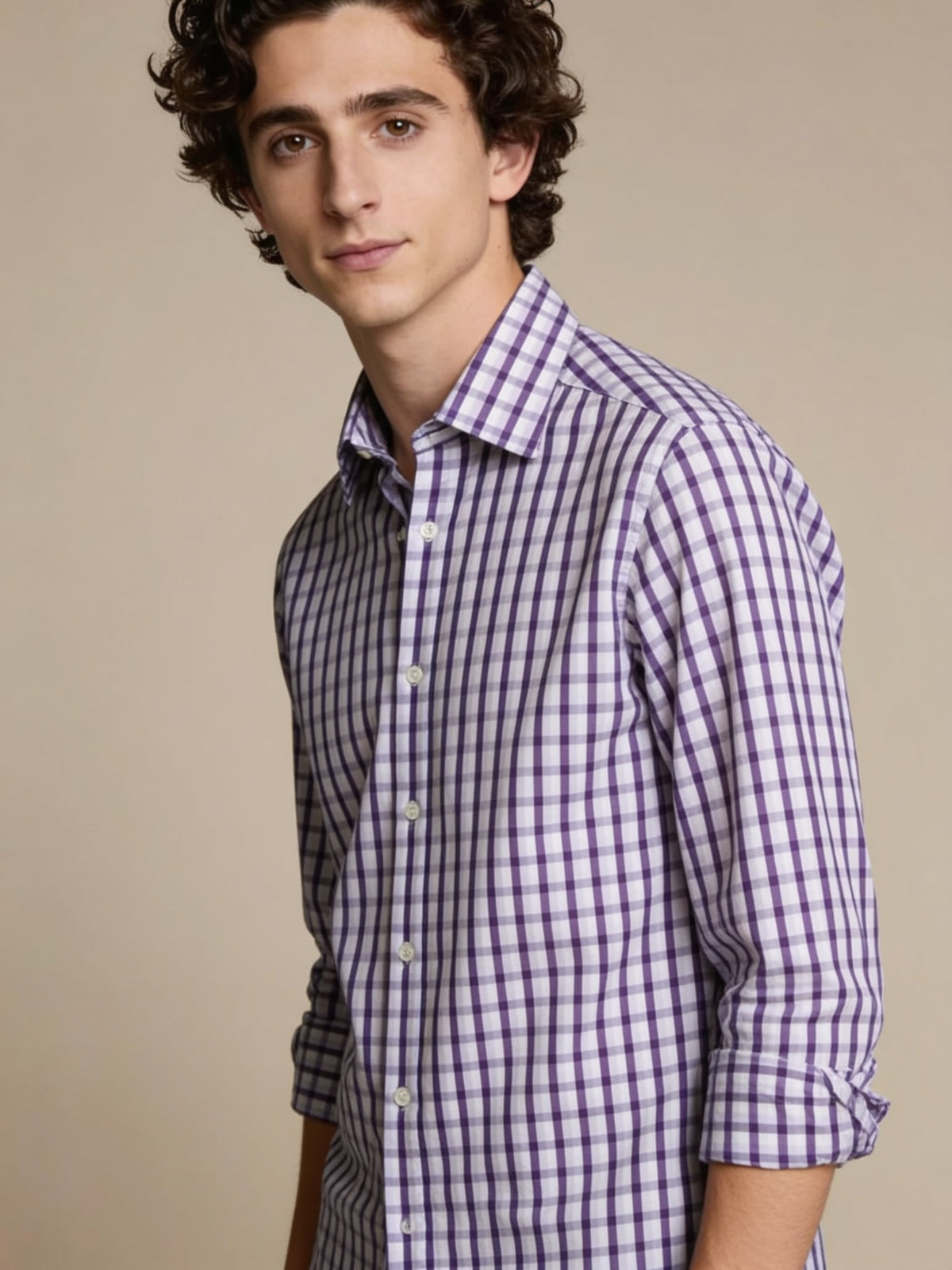 Ted Baker Koszula Męska Fioletowa Kratka | Slim Fit | Rozm. S/M – widok tyłu | vntg.studio™