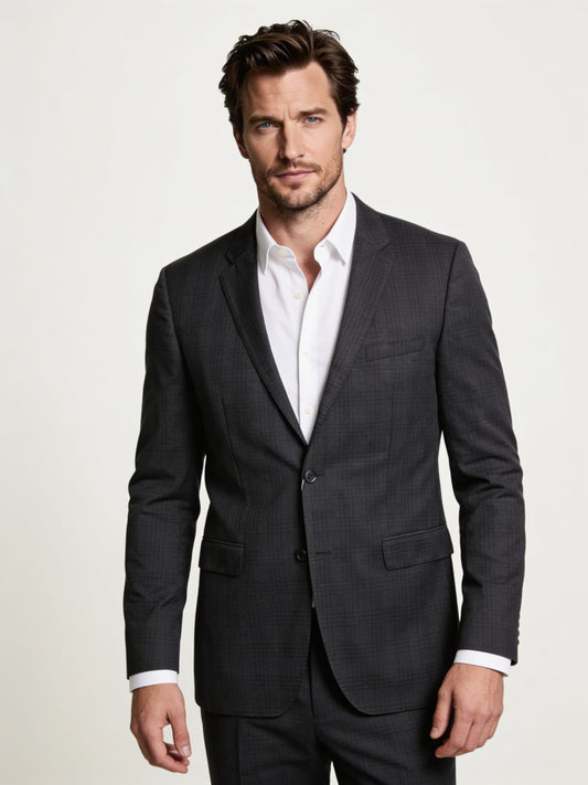 Marynarka Hugo Boss Super 100 Virgin Wool Wełna Kratka Rozmiar 102 / 42 Long – widok frontu | vntg.studio™